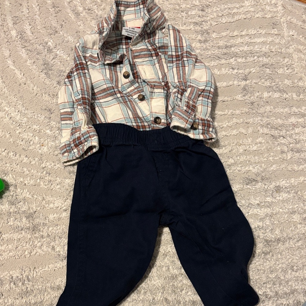 Wrangler Baby Plaid Button-Up Shirt & Navy Pants Set